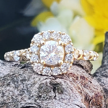 14k Yellow Gold Diamond Halo Engagement Ring - DSR-23788